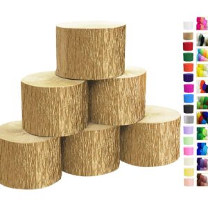 Gold Crepe Paper Streamers 6 Rolls for Party Streamers Decorations Birthday Wedding Baby Bridal Shower Backdrop Craft Supplies (1.8 Inch x 82 Ft/Roll，492ft)