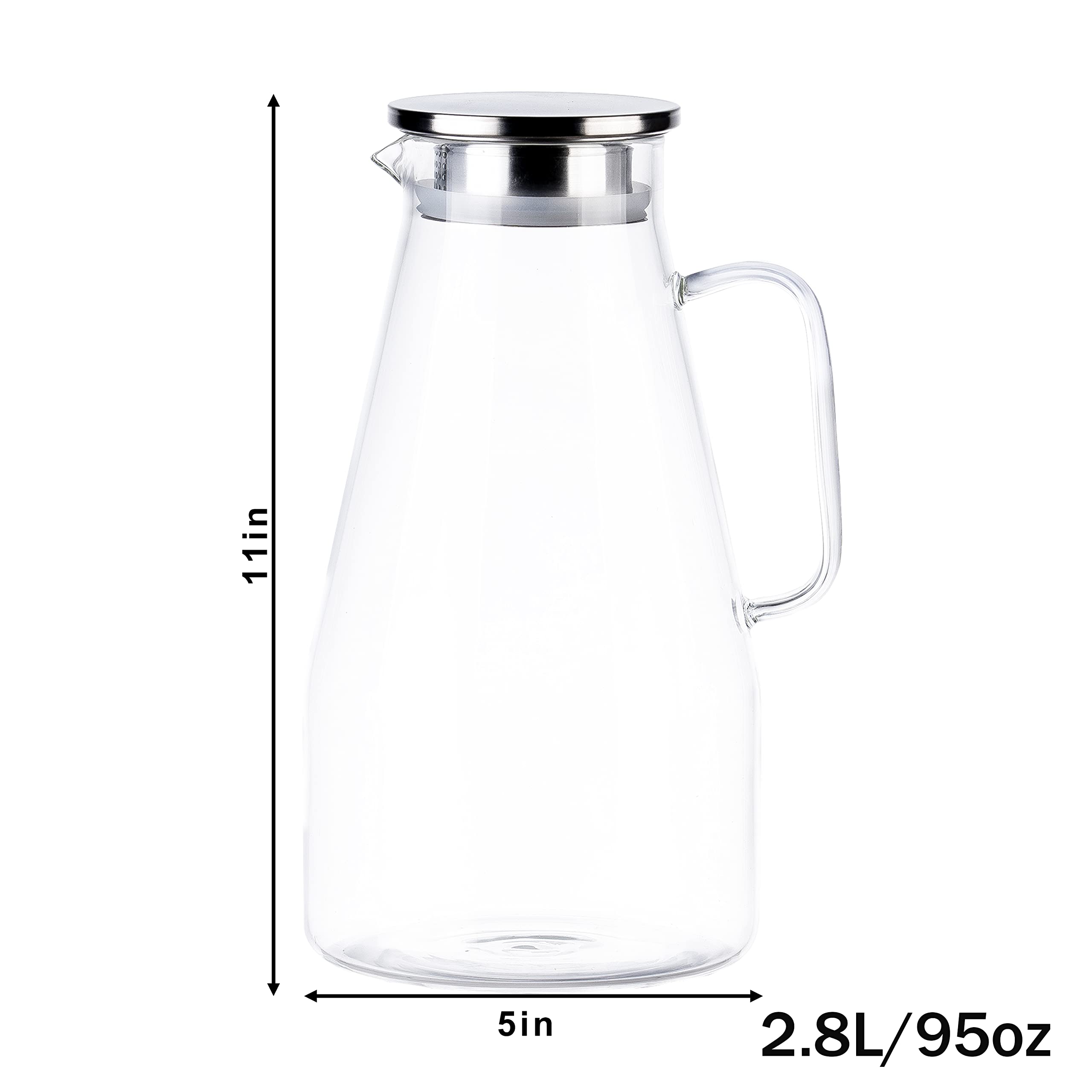 3 Quart Glass Pitcher with Lid,96 oz -Iced Tea Pitcher, Juice, Milk, Coffee, Lemonade - Borosilicate Boiling Glassware - Hot & Cold Beverages Christmas Gift,New Year Gift