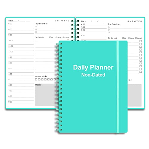 Undated Daily Planner,Undated Planner with Hourly Schedules, 150 Days To Do List Planner, A5 Daily Organizer Notebook to Increase Productivity, 5.8 × 8.2 Inch,Turquoise