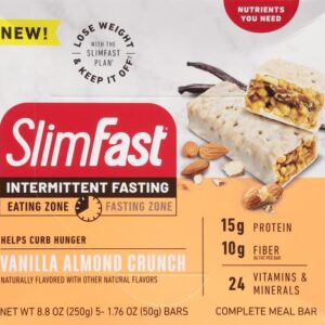 SlimFast Intermittent Fasting- Complete Meal Protein Bars, Vanilla Almond Crunch, 5 Bars (Pack of 1)