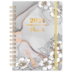 2024 planner - january 2024 - december 2024, weekly & monthly planner with tabs, 6.3" x 8.4", hardcover with back pocket + thick paper + twin-wire binding - gray