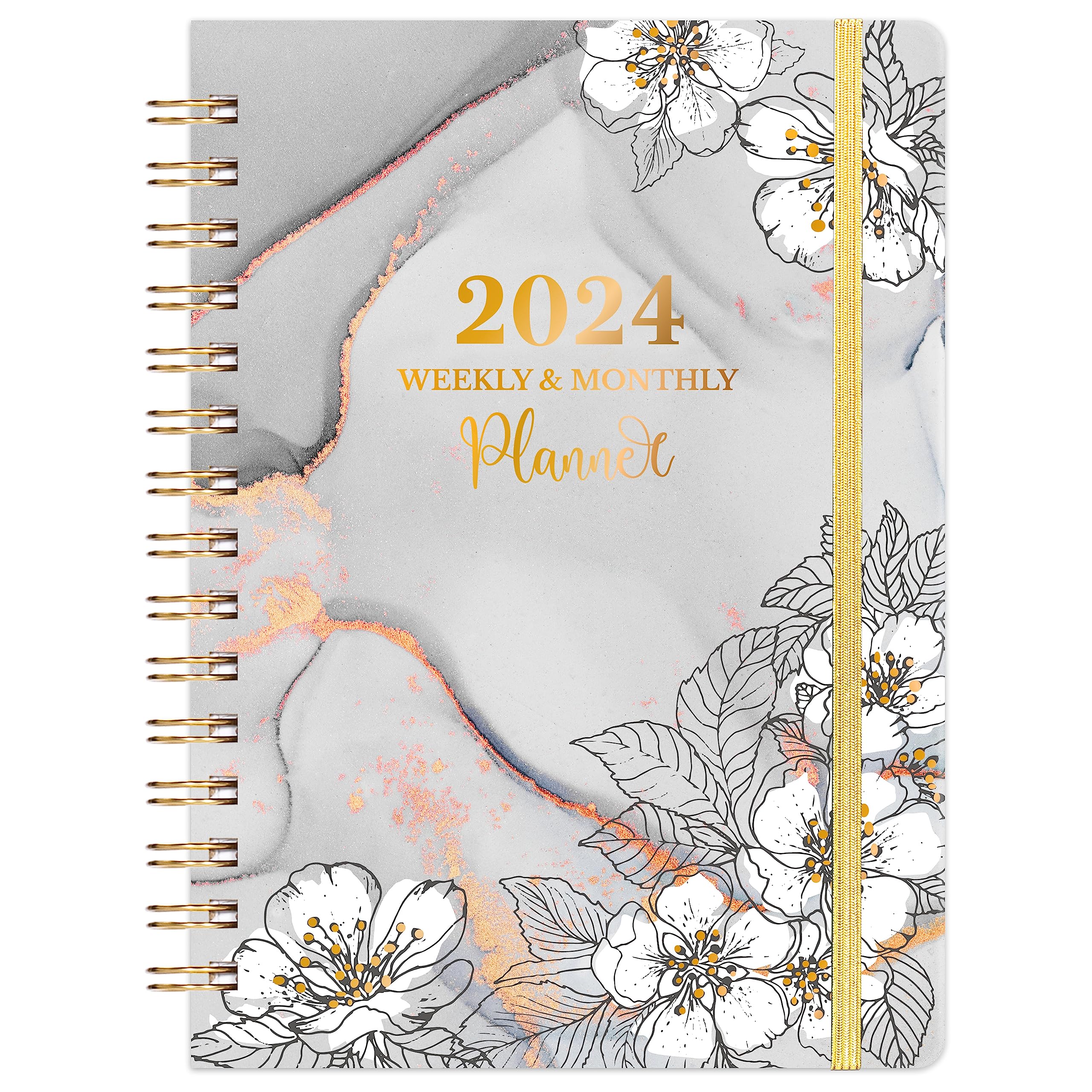 2024 Planner - January 2024 - December 2024, Weekly & Monthly Planner with Tabs, 6.3" x 8.4", Hardcover with Back Pocket + Thick Paper + Twin-Wire Binding - Gray