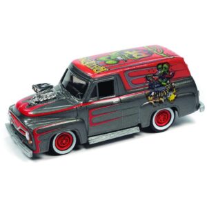 1955 panel delivery truck gray metallic w/graphics pop culture 2022 release 2 1/64 diecast model car by johnny lightning jlpc007-jlsp259