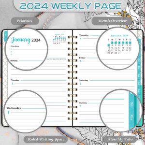 2024 Planner - January 2024 - December 2024, Weekly & Monthly Planner with Tabs, 6.3" x 8.4", Hardcover with Back Pocket + Thick Paper + Twin-Wire Binding - Gray