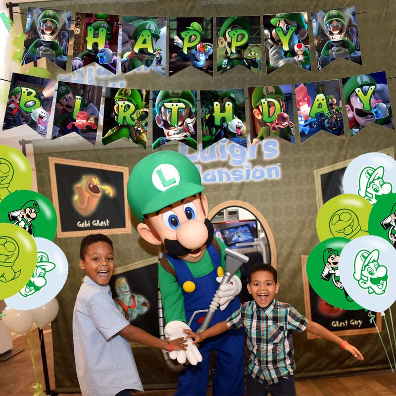 Luigi Mansion Birthday Party Decorations, Halloween Horror Theme Party Supplies with Happy Birthday Banner, Cake Toppers, Balloons for Kids Adults Party Favors