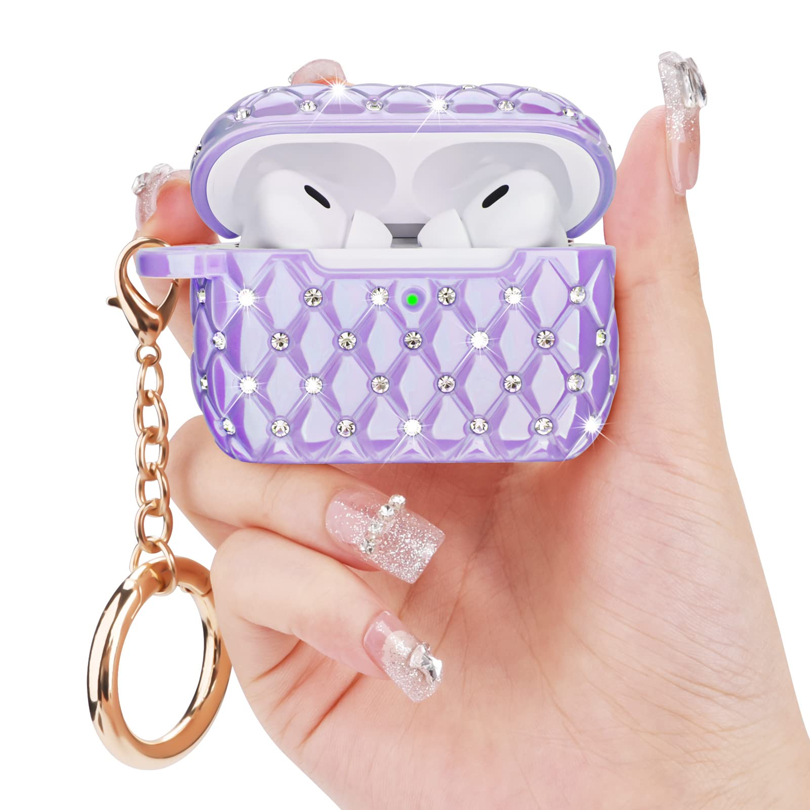 VISOOM Airpods Pro 2nd Generation Case - Bling Rhinestone Hard Protective Case Cover with Lanyard for Apple Airpod Gen Pro 2
