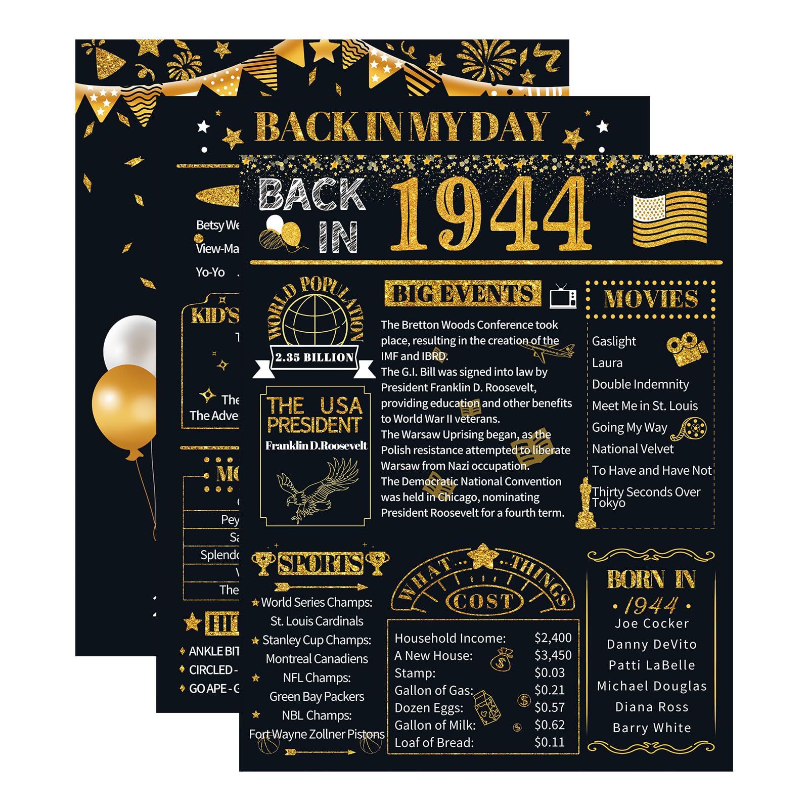 HOMANGA 51 Birthday Decorations for Men, 3 Pieces 51 Birthday Anniversary Posters, Back in 1973 Party Decoration Supplies, 51st Gifts for Men and Women Black Gold 8x10 Inch