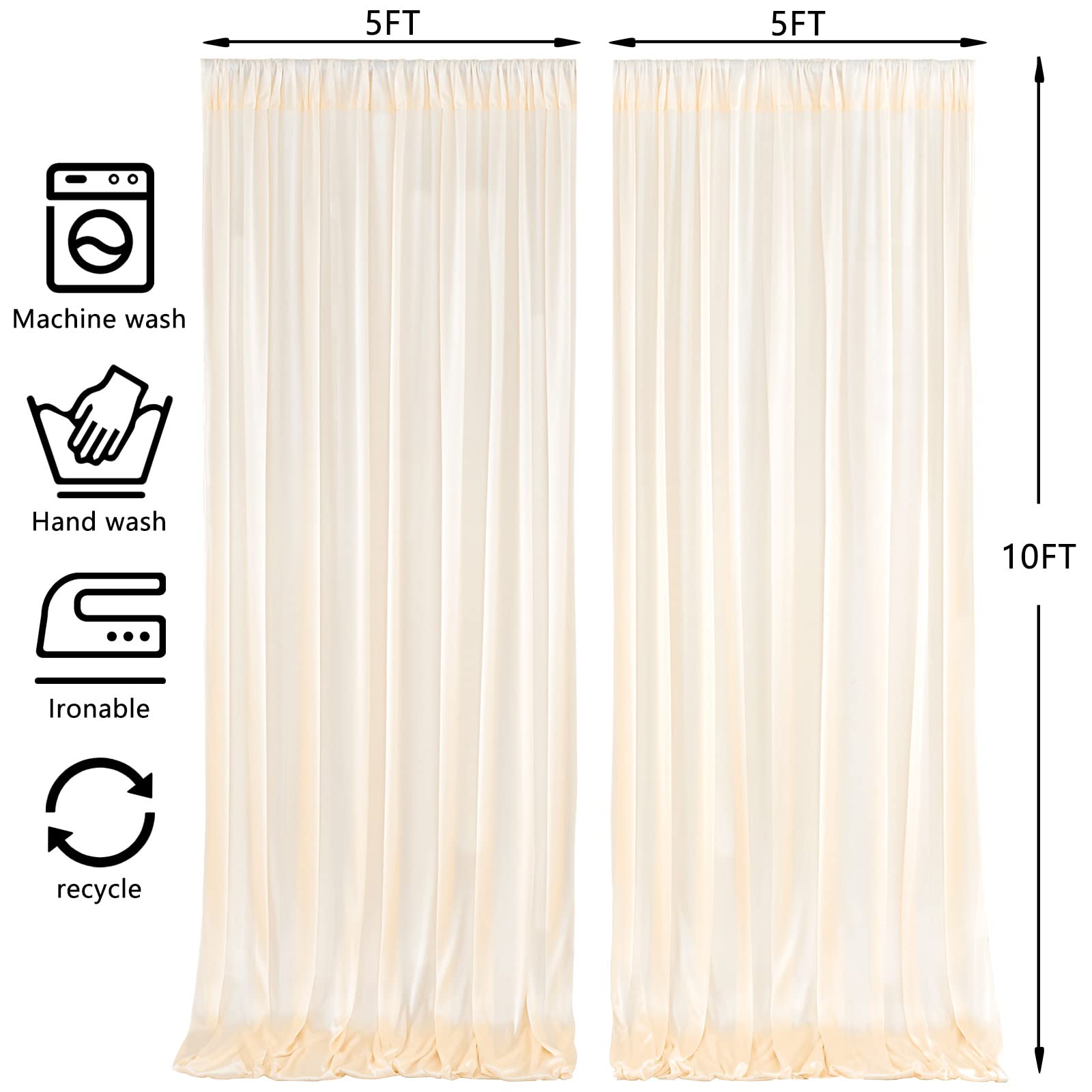 10x10FT Ivory Backdrop Curtain for Party Wedding Polyester Fabric Drapery Photo Curtains Backdrop Decor for Baby Shower Party Background