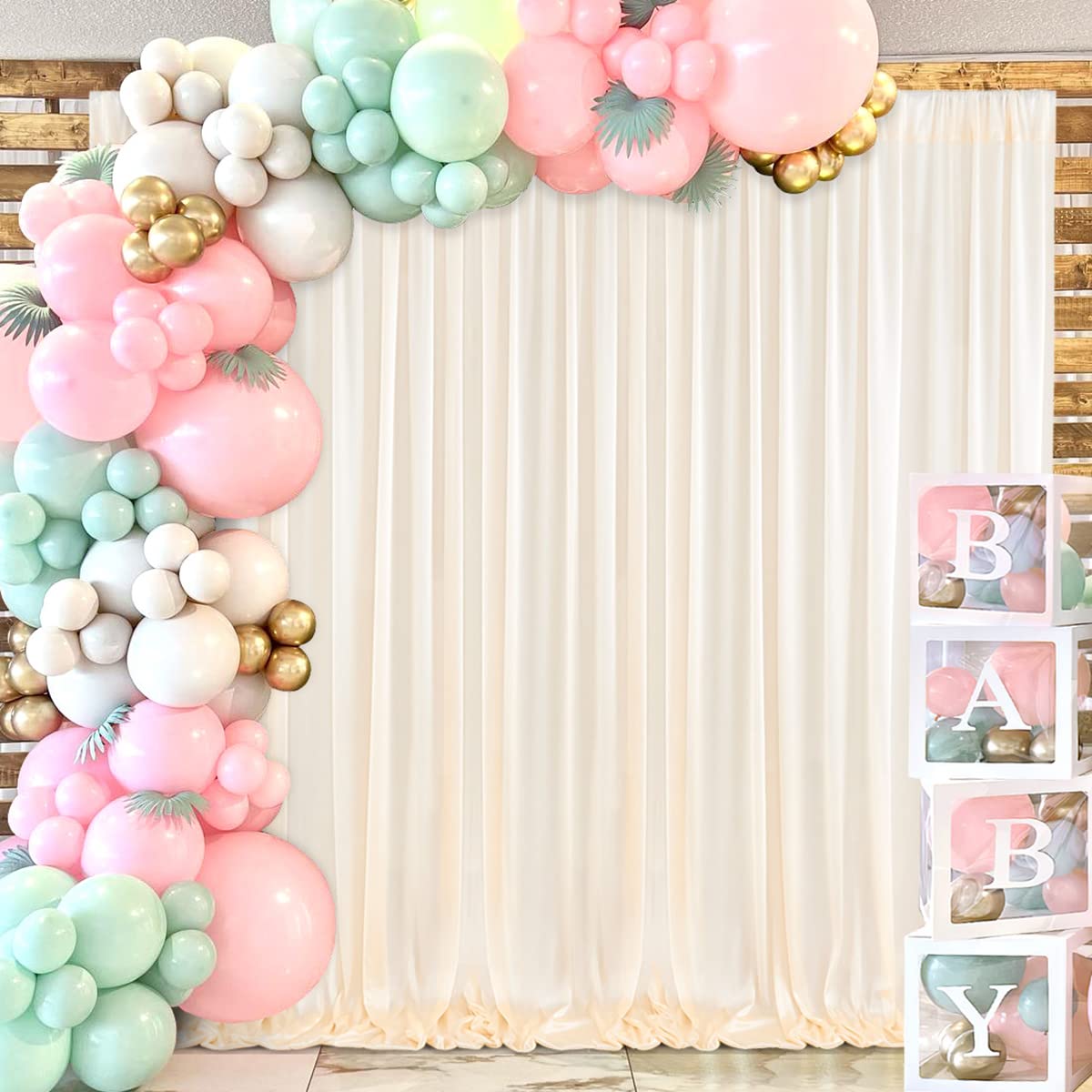 10x10FT Ivory Backdrop Curtain for Party Wedding Polyester Fabric Drapery Photo Curtains Backdrop Decor for Baby Shower Party Background