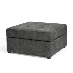 homebeez fabric button tufted storage ottoman bench, square coffee table footstool footrest with wood legs for living room (gray)
