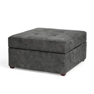 Homebeez Fabric Button Tufted Storage Ottoman Bench, Square Coffee Table Footstool Footrest with Wood Legs for Living Room (Gray)