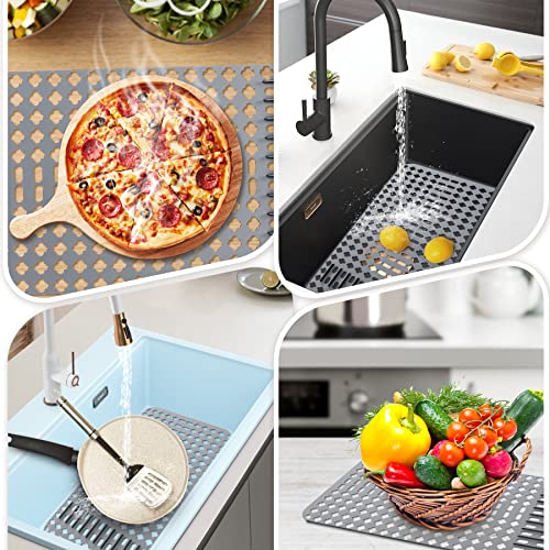 Kitchen Sink Mat, Sink Protectors for Kitchen Sink, DIY Silicone Sink Mat 25”x13” Non-Slip Folding Sink Grates for Bottom of Farmhouse Stainless Steel Porcelain Sink, Can Be Cut to Any Size Grey-1 PCS