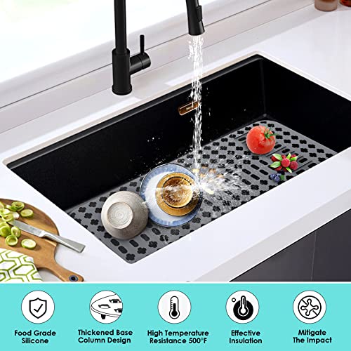 Kitchen Sink Mat, Sink Protectors for Kitchen Sink, DIY Silicone Sink Mat 25”x13” Non-Slip Folding Sink Grates for Bottom of Farmhouse Stainless Steel Porcelain Sink, Can Be Cut to Any Size Grey-1 PCS