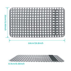 Kitchen Sink Mat, Sink Protectors for Kitchen Sink, DIY Silicone Sink Mat 25”x13” Non-Slip Folding Sink Grates for Bottom of Farmhouse Stainless Steel Porcelain Sink, Can Be Cut to Any Size Grey-1 PCS