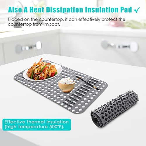 Kitchen Sink Mat, Sink Protectors for Kitchen Sink, DIY Silicone Sink Mat 25”x13” Non-Slip Folding Sink Grates for Bottom of Farmhouse Stainless Steel Porcelain Sink, Can Be Cut to Any Size Grey-1 PCS