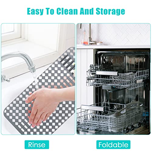 Kitchen Sink Mat, Sink Protectors for Kitchen Sink, DIY Silicone Sink Mat 25”x13” Non-Slip Folding Sink Grates for Bottom of Farmhouse Stainless Steel Porcelain Sink, Can Be Cut to Any Size Grey-1 PCS