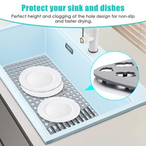 Kitchen Sink Mat, Sink Protectors for Kitchen Sink, DIY Silicone Sink Mat 25”x13” Non-Slip Folding Sink Grates for Bottom of Farmhouse Stainless Steel Porcelain Sink, Can Be Cut to Any Size Grey-1 PCS