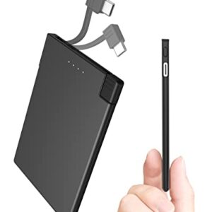 TNTOR Portable Charger with Built in USB-C Cable, 3500mAh Ultra Slim for Pocket Wallet Power Bank Compatible with Samsung Google Moto iPhone 15 Series and Other Android Phones