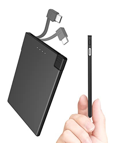 TNTOR Portable Charger with Built in USB-C Cable, 3500mAh Ultra Slim for Pocket Wallet Power Bank Compatible with Samsung Google Moto iPhone 15 Series and Other Android Phones