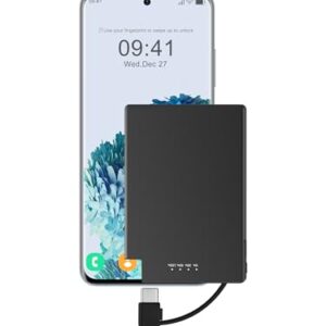 TNTOR Portable Charger with Built in USB-C Cable, 3500mAh Ultra Slim for Pocket Wallet Power Bank Compatible with Samsung Google Moto iPhone 15 Series and Other Android Phones