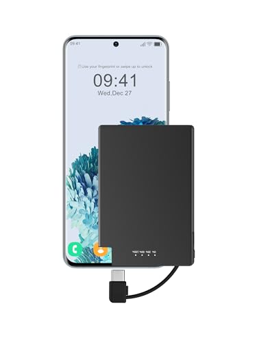 TNTOR Portable Charger with Built in USB-C Cable, 3500mAh Ultra Slim for Pocket Wallet Power Bank Compatible with Samsung Google Moto iPhone 15 Series and Other Android Phones