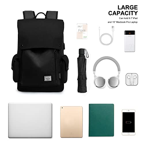 Wind Took Laptop Backpack for Women leisure Bookbag Travelbag Work College Charging Port Suits 15 Inch Computer Black Men