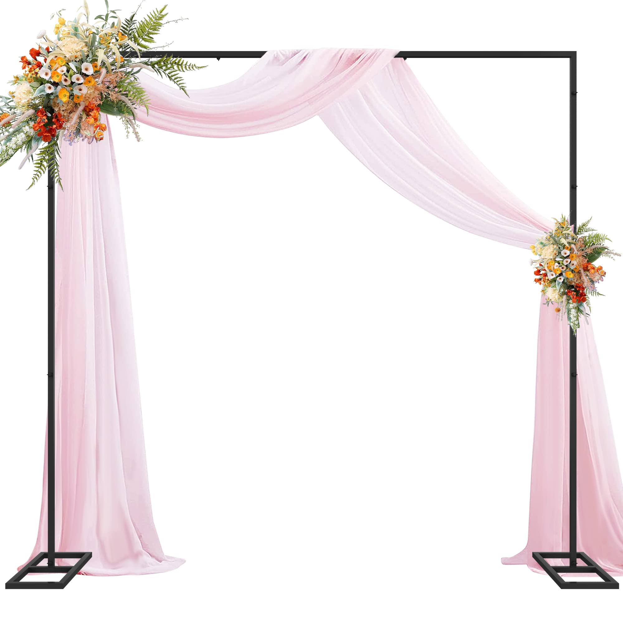 Wokceer 8x8FT Backdrop Stand Heavy Duty Pipe and Drape Kit with Base, Adjustable Square Black Backdrop Stand for Wedding Birthday Party Photo Booth Photography Background Decoration