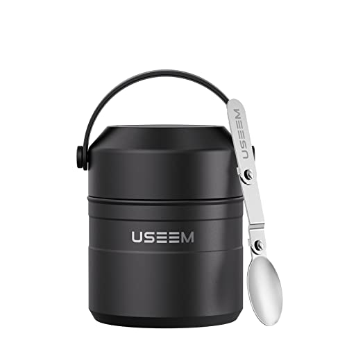 Lingtoolator unce Vacuum Insulated Food Jar, 316L Stainless Steel Leak Proof Soup Thermal, Cold Hot Food Container with Folding Spoon, Bowl Lid and Silicone Handle for Kids, Adu