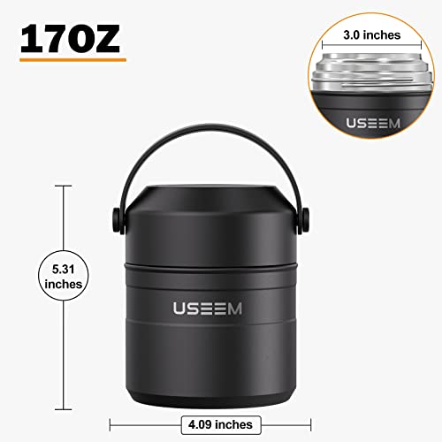 Lingtoolator unce Vacuum Insulated Food Jar, 316L Stainless Steel Leak Proof Soup Thermal, Cold Hot Food Container with Folding Spoon, Bowl Lid and Silicone Handle for Kids, Adu