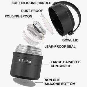Lingtoolator unce Vacuum Insulated Food Jar, 316L Stainless Steel Leak Proof Soup Thermal, Cold Hot Food Container with Folding Spoon, Bowl Lid and Silicone Handle for Kids, Adu