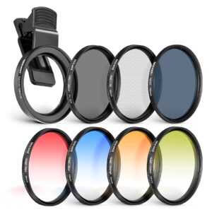 neewer 58 mm lens filter kit with mobile phone lens clip, cpl, nd32, 6 point star filter, graduated filter (4 colours), compatible with iphone 15 14 pro max 13 12 11 & canon nikon sony cameras