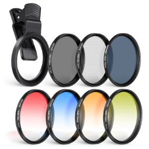 neewer 52mm lens filter kit with phone lens clip, cpl, nd32, 6 point star filter, graduated filters (4 colors), compatible with iphone 15 14 pro max 13 12 11 & canon nikon sony cameras