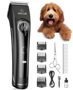 oneisall dog clippers for grooming doodles poodles thick curly hair,low noise heavy duty dog grooming kit with detachable metal blades