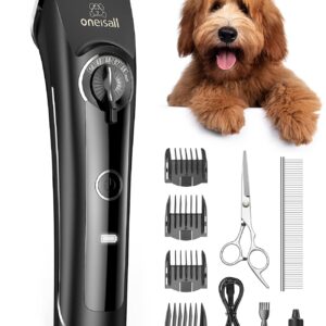 oneisall Dog Clippers for Grooming Doodles Poodles Thick Curly Hair,Low Noise Heavy Duty Dog Grooming Kit with Detachable Metal Blades