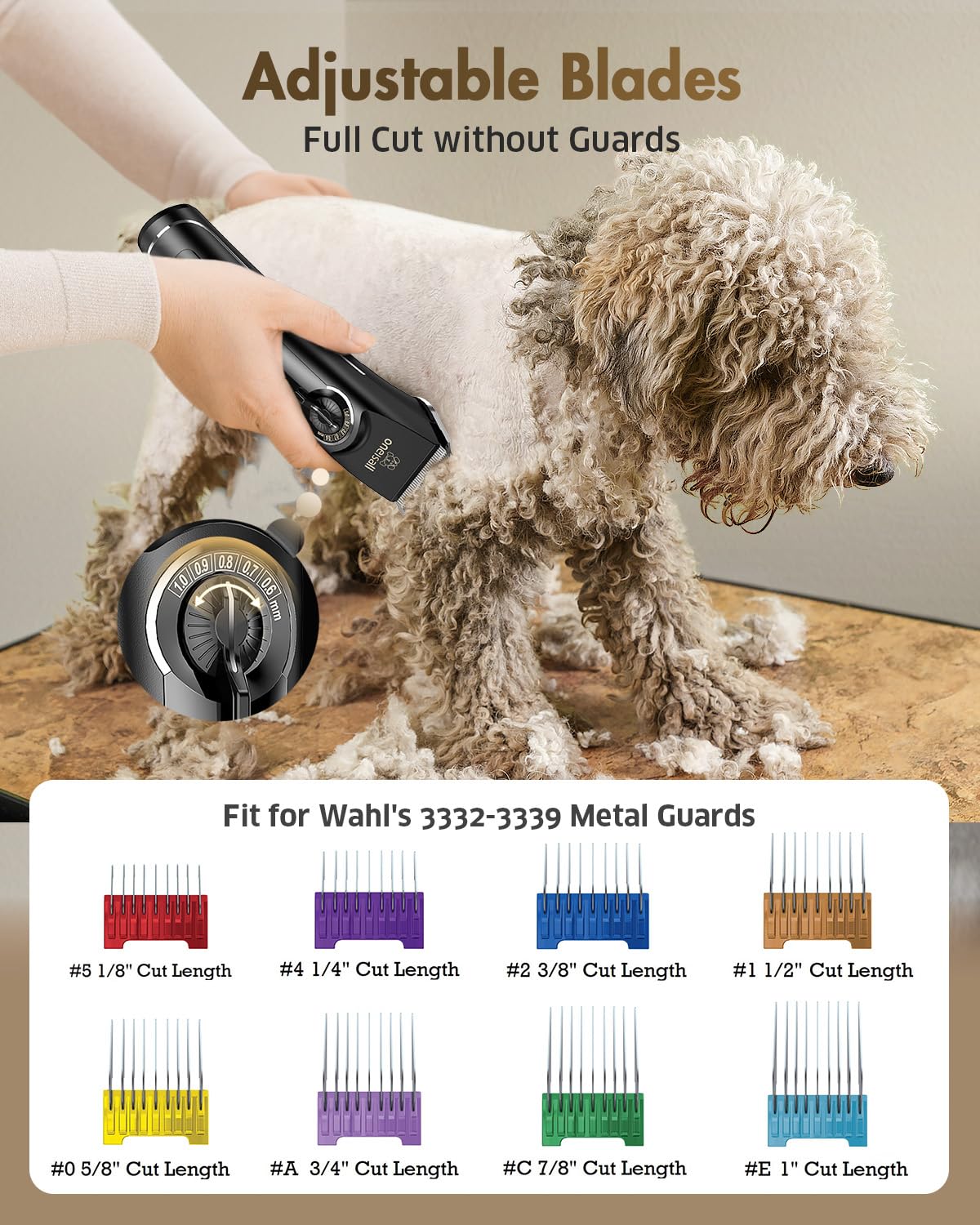 oneisall Dog Clippers for Grooming Doodles Poodles Thick Curly Hair,Low Noise Heavy Duty Dog Grooming Kit with Detachable Metal Blades