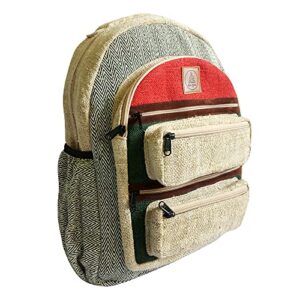 ojas yatra large hemp backpack - green & red - pure natural hemp cotton backpacks for men & women - multi pocket organic himalayan hemp bag packs for laptop, travel & hiking - bohemian/hippie bags