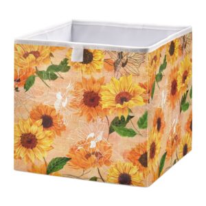 kigai foldable storage bins cube,watercolor sunflowers closet storage baskets for shelves storage box open storage bins or nursery shelf, closet, office 11x11x11in