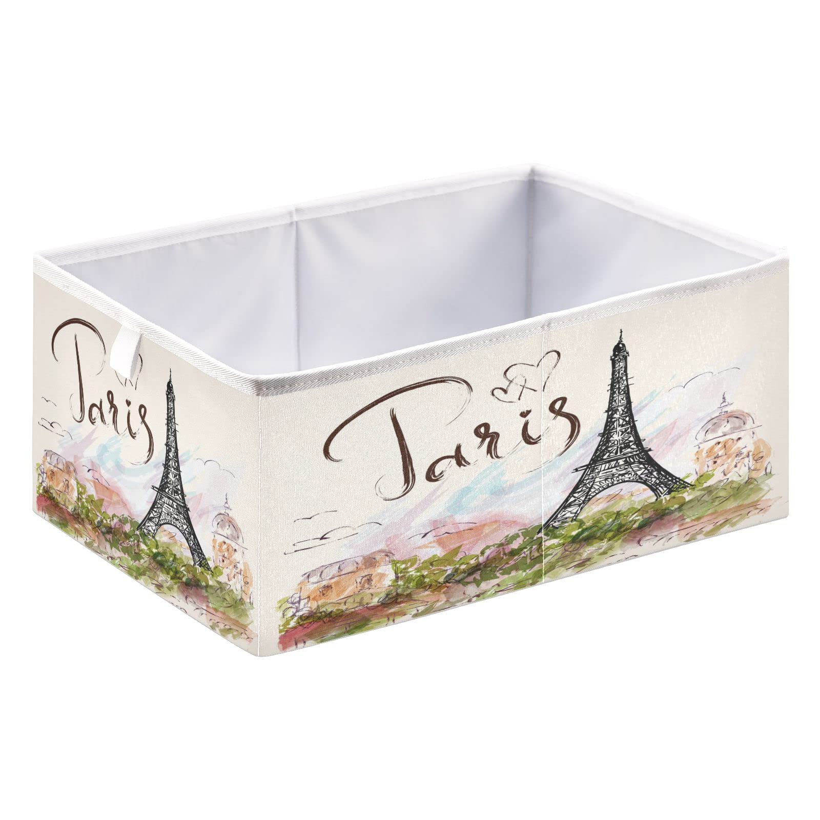 Kigai Foldable Storage Bins Cube,Paris Eiffel Tower Closet Storage Baskets for Shelves Storage Box Open Storage Bins or Nursery Shelf, Closet, Office 16x10x7in