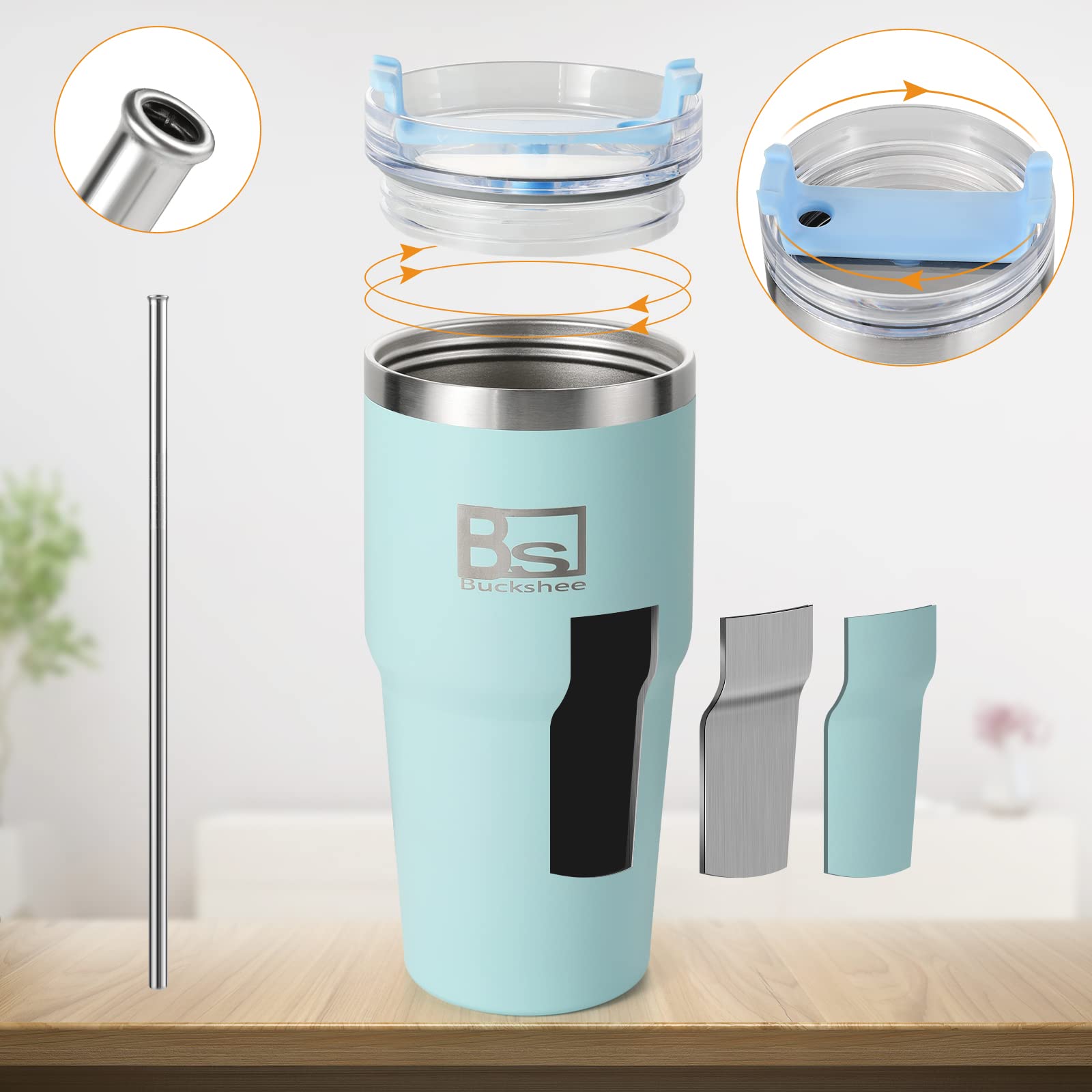 Buckshee 20oz Travel Coffee Mug for hot and cold,Insulated Tumbler with Lid and Straw-Scratch Set,Double Walled Vacuum Bottle & Iced Tea -Cup Keeps Cold and Hot