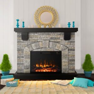 cloud mountain electric fireplace with mantel, tall fire place heater freestanding with remote control timer led flame for living room bedroom