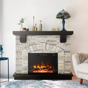 Cloud Mountain Electric Fireplace with Mantel, Tall Fire Place Heater Freestanding with Remote Control Timer LED Flame for Living Room Bedroom