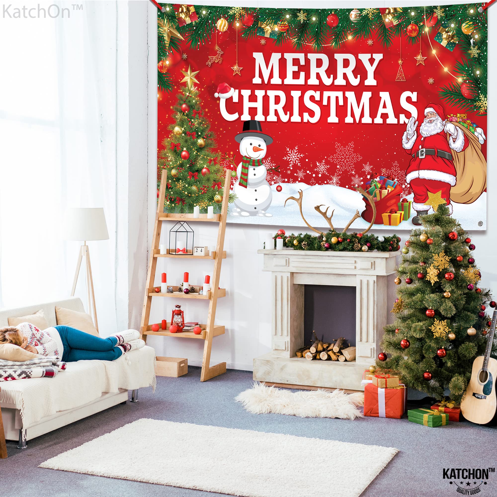 KatchOn, Christmas Banner for Christmas Decorations - XtraLarge, 72x44 Inch | Merry Christmas Backdrop for Christmas Party Decorations | Christmas Party Banner | Christmas Wall Banner for Photography