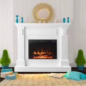 Electric Fireplace with Mantel, Tall Fire Place Heater Freestanding with Remote Control Timer LED Flame for Living Room Bedroom