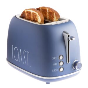 rae dunn retro rounded bread toaster, 2 slice stainless steel toaster with removable crumb tray, wide slot with 6 browning levels, bagel, defrost and cancel options (navy)