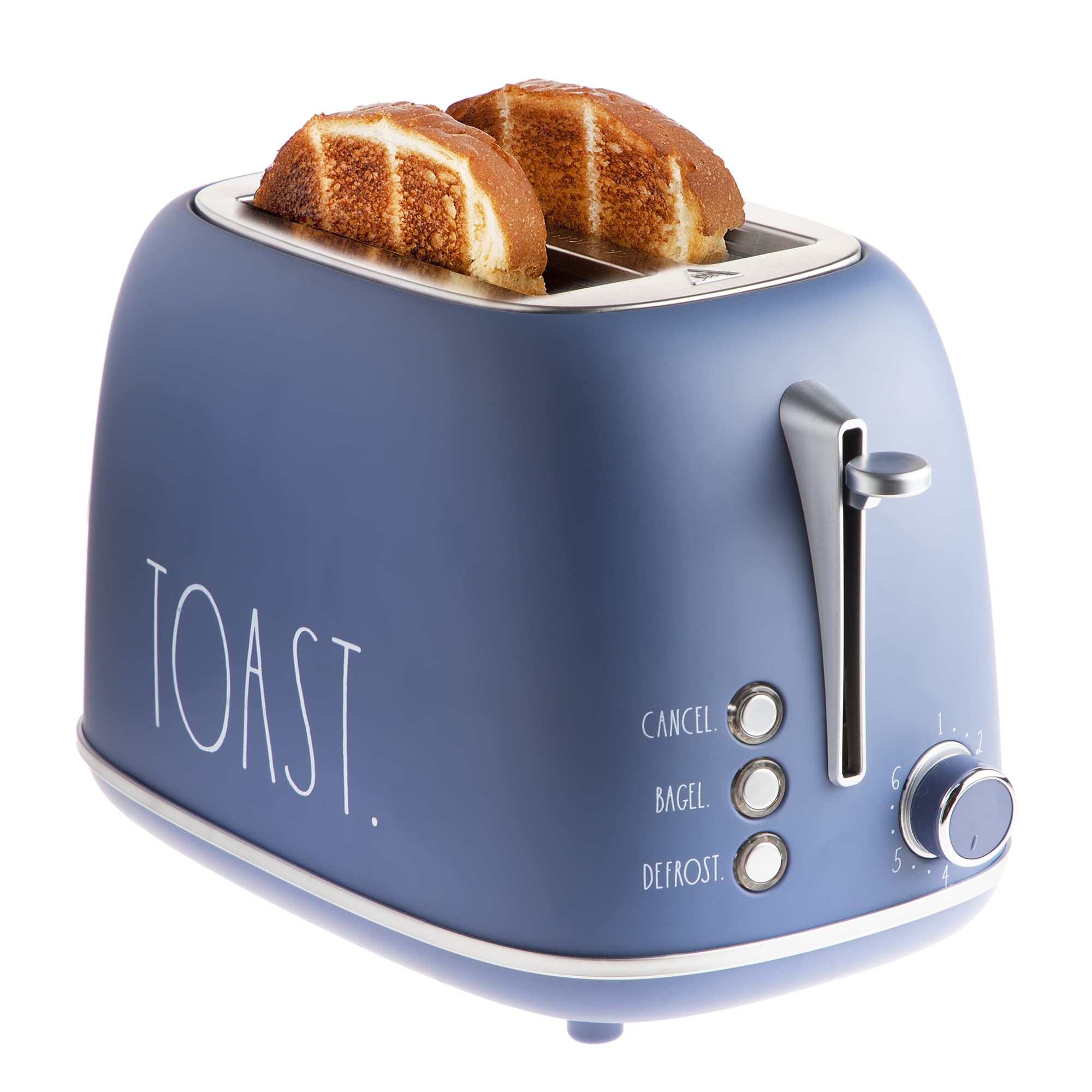 Rae Dunn Retro Rounded Bread Toaster, 2 Slice Stainless Steel Toaster with Removable Crumb Tray, Wide Slot with 6 Browning Levels, Bagel, Defrost and Cancel Options (Navy)