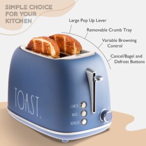 Rae Dunn Retro Rounded Bread Toaster, 2 Slice Stainless Steel Toaster with Removable Crumb Tray, Wide Slot with 6 Browning Levels, Bagel, Defrost and Cancel Options (Navy)