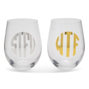 bigmouth wtf & stfu monogram wine glasses