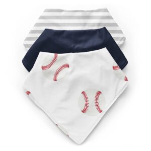 sweet jojo designs baseball sports boy baby bandana bibs for newborn infant feeding drool - red and white americana - 3 pack set of absorbent fabric bibdanas