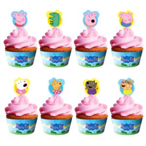 treasures gifted officially licensed peppa pig cupcake toppers and wrappers 24ct - peppa pig cupcake wrappers and toppers - peppa pig dessert toppers & cupcake kit - peppa pig birthday party supplies