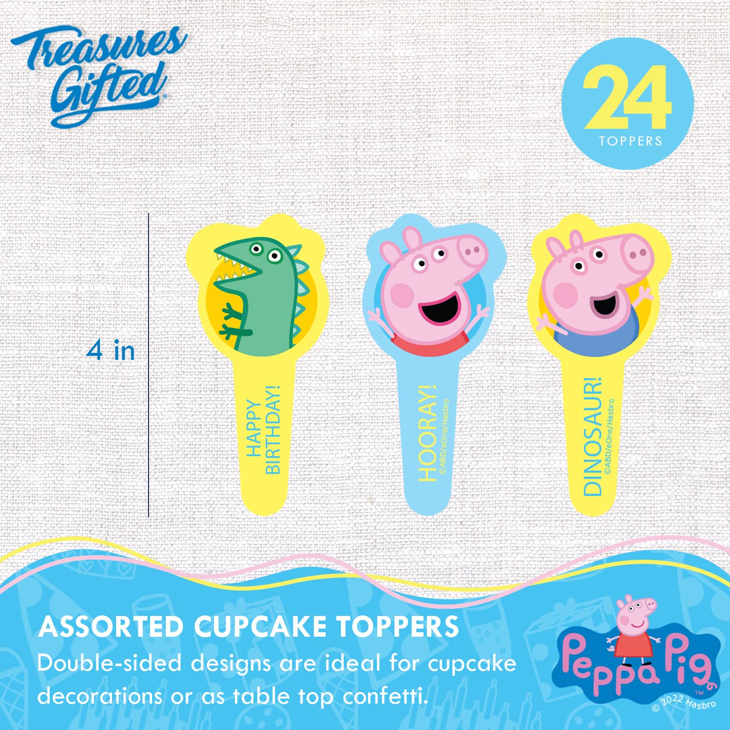 Treasures Gifted Officially Licensed Peppa Pig Cupcake Toppers and Wrappers 24ct - Peppa Pig Cupcake Wrappers and Toppers - Peppa Pig Dessert Toppers & Cupcake Kit - Peppa Pig Birthday Party Supplies